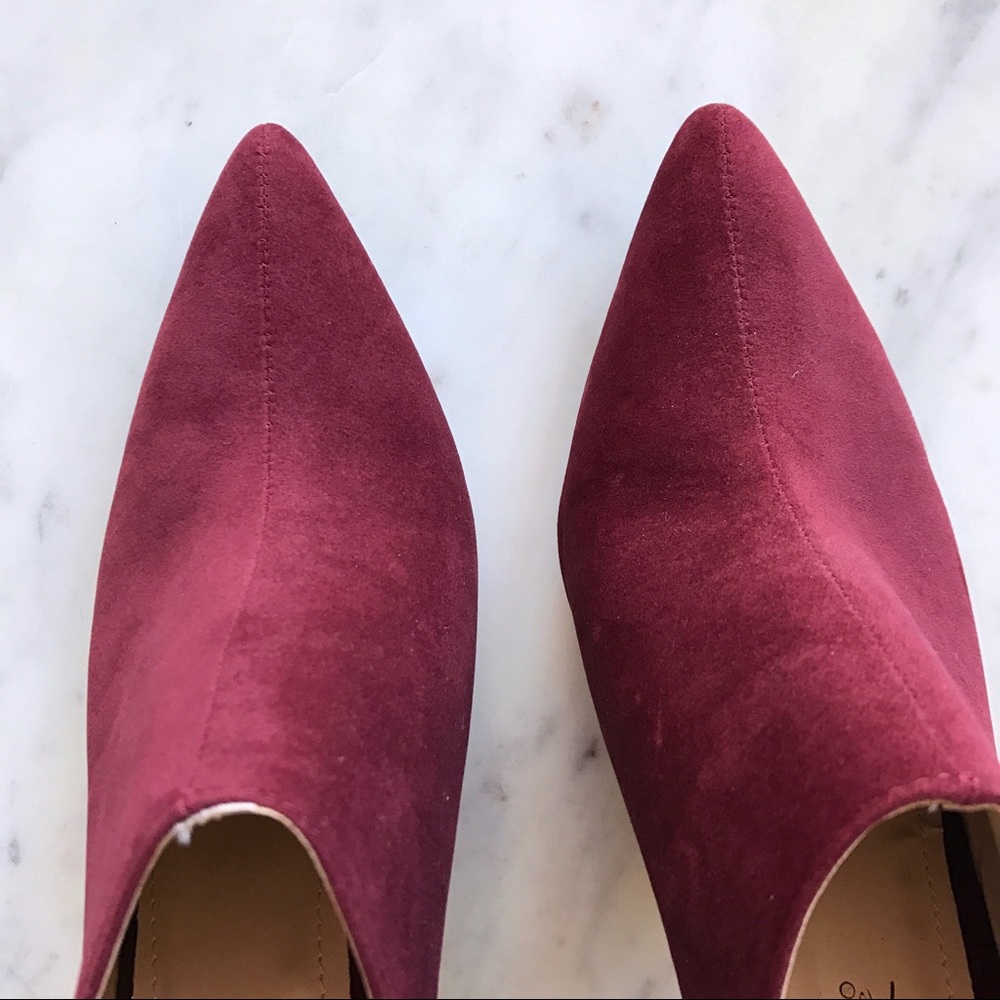 💕FREE SHIP💕Burgundy Faux Suede Heeled Mules - Picture 3 of 4